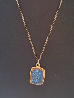 Vintage Dara Ettinger Blue Druzy‎ Necklace 16.5" Gold Layered Boho Anthropologie